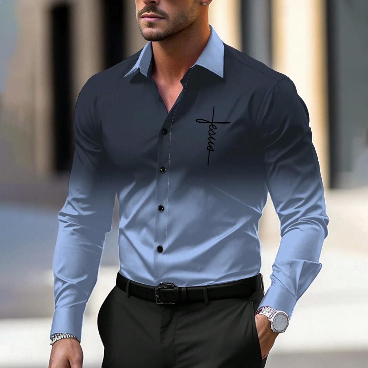 Per uomo Camicie Camicia con bottoni Camicie stampate Formale Giornaliero Lilla Rosa Rosso Blu Manica lunga Collo ripiegabile Autunno Inverno Abbigliamento Stampa del 2025 a $25.99 –P4
