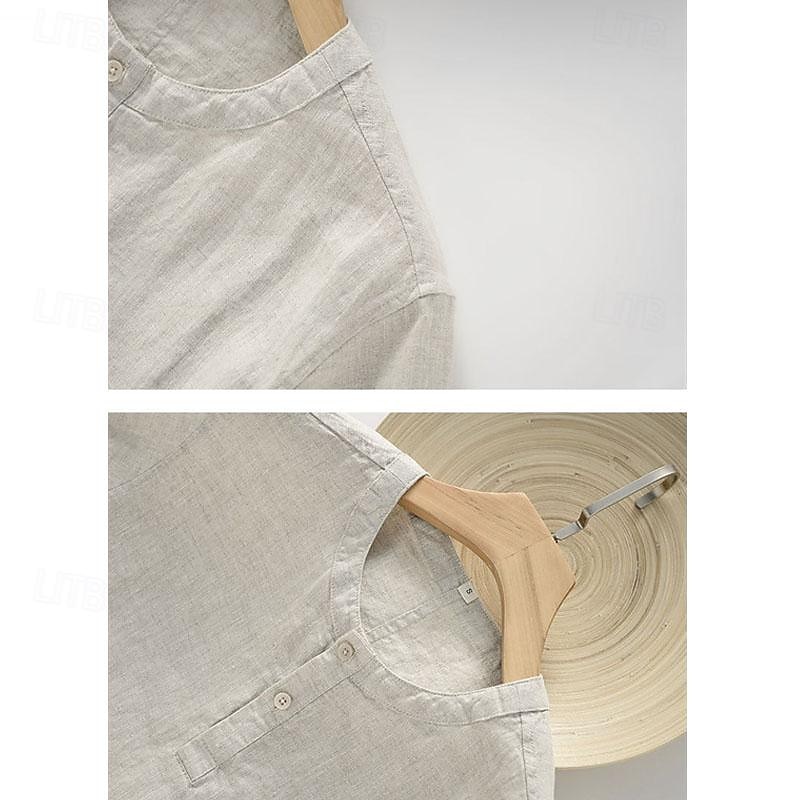 Men's Shirt White Cotton Shirt Casual Shirt Cotton Linen Shirt Plain Vacation Street White Beige Short Sleeve Crew Neck Summer Clothing Apparel Button-Down 2026 - $22.99 –P7