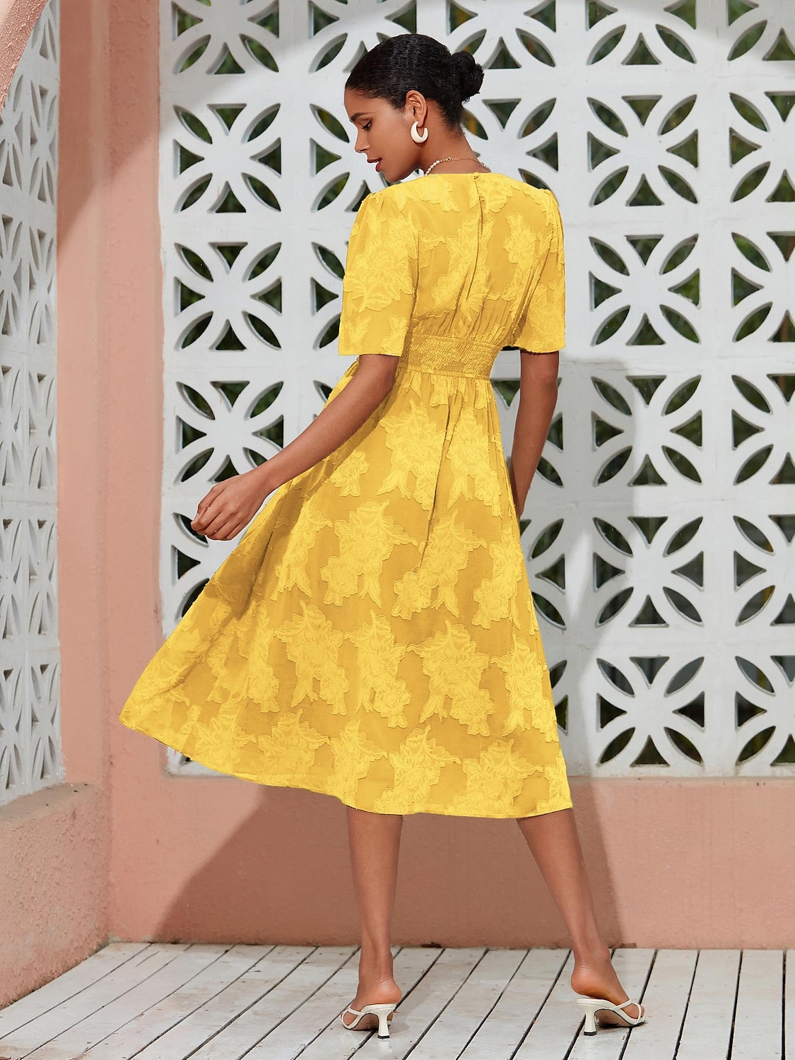 Mulheres Vestido elegante Verde Manga Curta Jacquard Jacquard Primavera Verão Decote V Vestido elegante Férias Encontro S M L de 2025 por $57.99 –P14