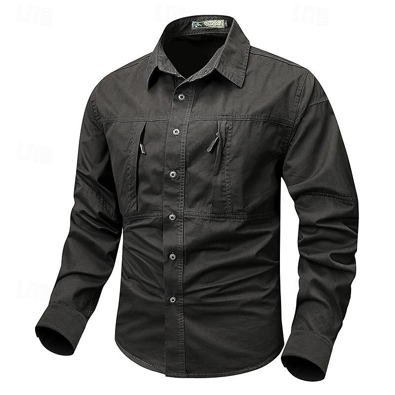 Hombre Camisa Camisas de trabajo Camisa casual Abotonar la camisa Camisa cargo Negro Color Caquí Verde Ejército Gris Manga Larga Plano Cuello Vuelto Vacaciones Festivos Bolsillo delantero Ropa Moda 2025 - $37.99 –P1