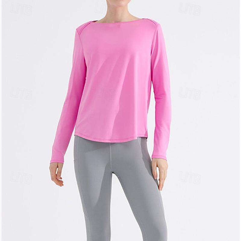 Women's Crew Neck Yoga Top Split Solid Color Black White Yoga Fitness Running Tee Tshirt Top Long Sleeve Sport Activewear Breathable Quick Dry Lightweight Stretchy Loose Fit 2025 - $27.99 –P11