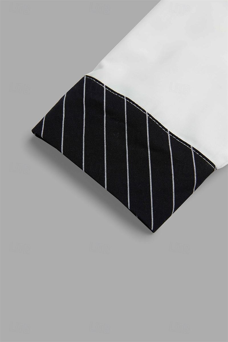Herr Skjorta Bandkrageskjorta Sommarskjorta Knapp upp skjorta Casual skjorta Vit Vinröd Blå Långärmad Rand Hög krage Dagligen Semester Splitsa Kläder Bomull Bomullsblandning Mode Ledigt Smart Casual 2025 - $25.99 –P2