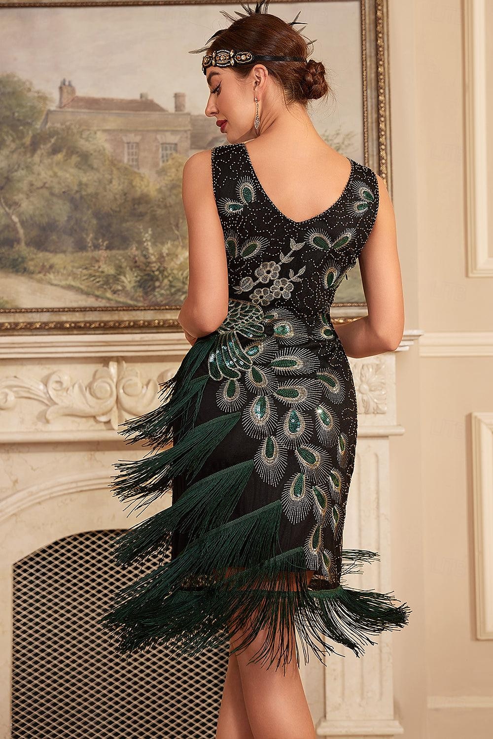 Retro Vintage Roaring 20s 1920s Flapper Dress Cocktail Dress The Great Gatsby Wedding Guest Sequins Tassel Fringe Women's Masquerade Party / Evening Wedding Reception Bachelorette Party Adults' Dress 2025 - $42.99 –P4