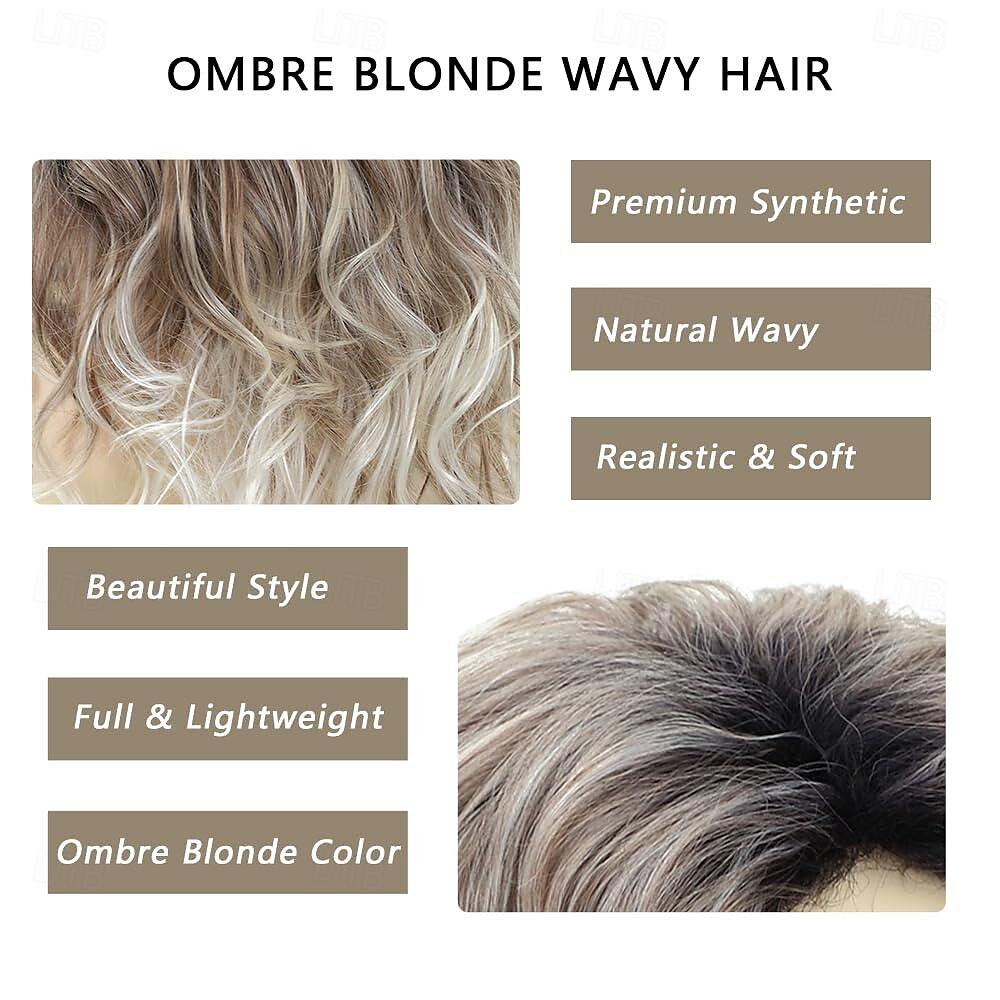 Perruques bob ondulées blondes cendrées pour femmes vague de plage courte perruque bob partie libre perruque synthétique bouclée naturelle pour un usage quotidien de fête de 2025 ? $18.49 –P2