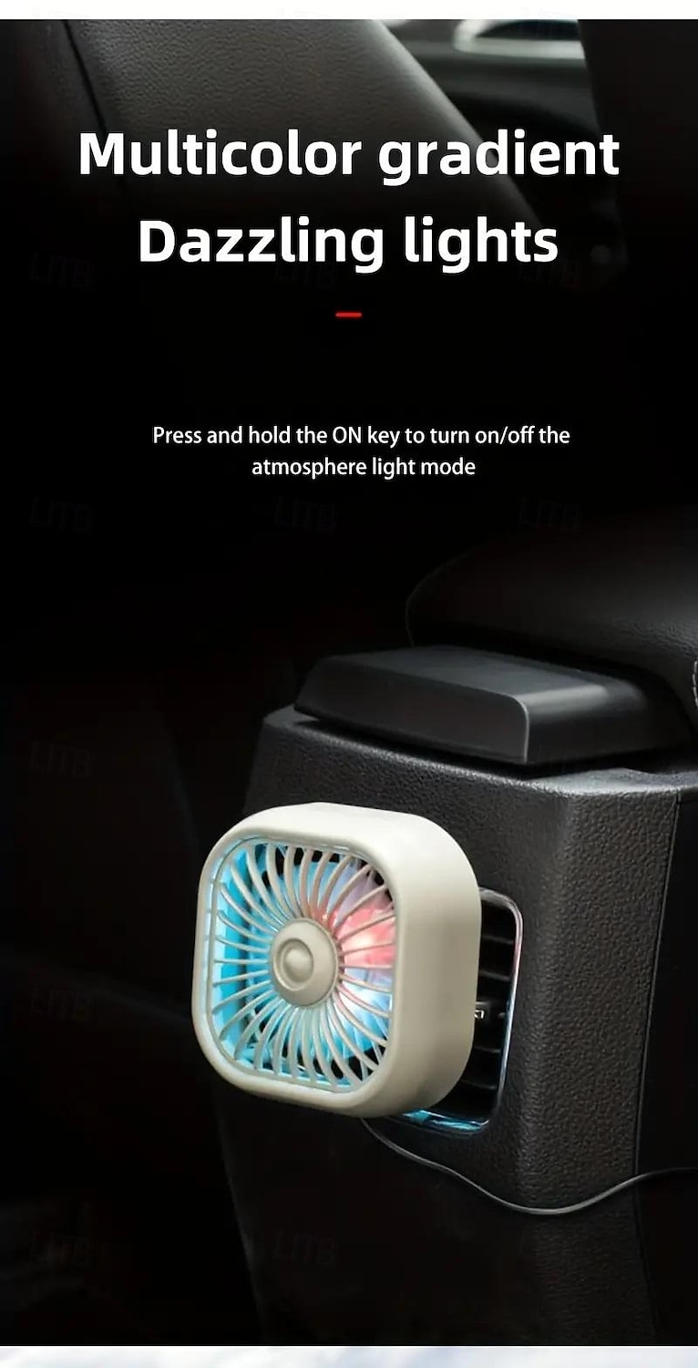 Portable Car Air Conditioning Outlet Car Fan USB Power Gradient Colorful Atmosphere Light Small Fan Front And Rear Row Outlet Exhaust Fan Universal 2025 - $12.99 –P5