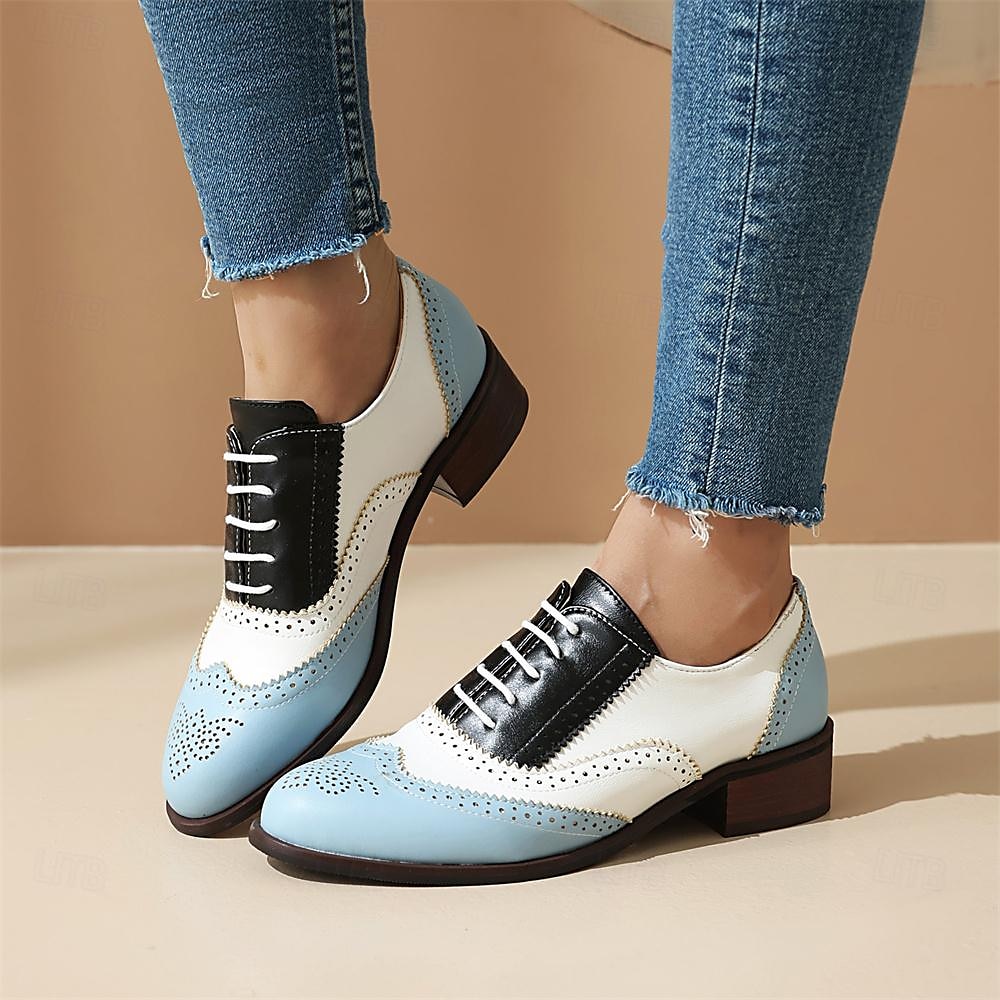 Damen Halbschuhe Retro Bullock Schuhe Täglich Farbblock Schnürsenkel Blockabsatz Runde Zehe Vintage Brautkleider schlicht Wanderschuhe PU Schnürsenkel Schwarzes Gold Schwarz / weiss Rosa 2025 - $59.99 –P15