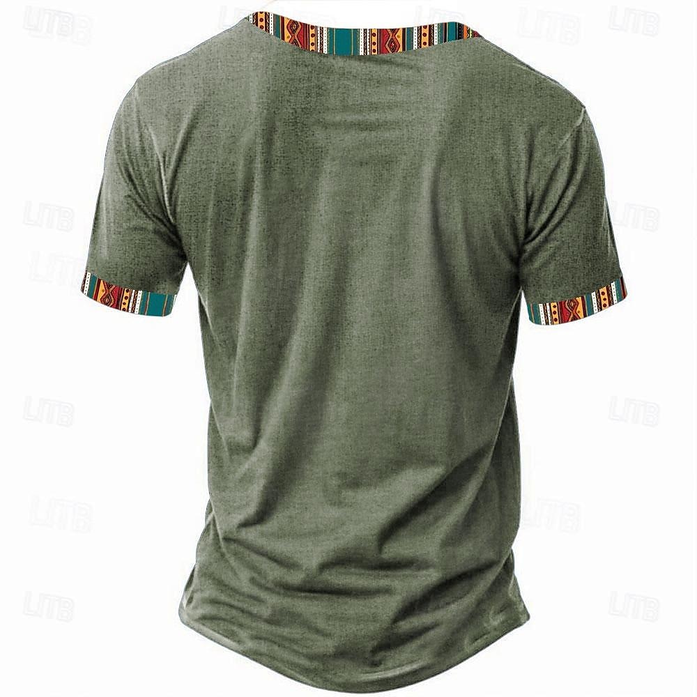 Herren Stammes Bandana-Print T Shirt Henley Hemd Kurzarm 3D-Druck Designer Ethnisch Urlaub Lässig Täglich Sommer Frühling Grün Khaki Henley Henley T-Shirt 2026 - $23.99 –P2