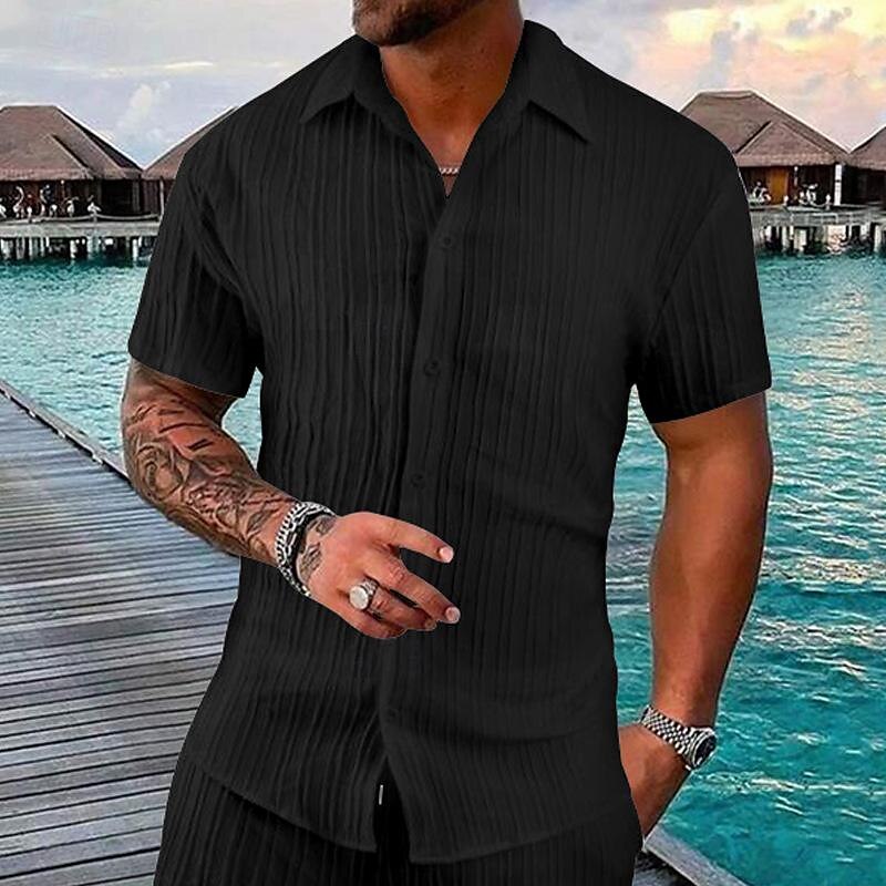 Herre Skjorte Sommerskjorte Uformell skjorte Strandskjorte Skjorte med knapper Svart Rosa Navyblå Lyseblå Kortermet عادي Aftæpning Feriereise Hawaiisk Klær Polyester Mote Fritid Bekvem 2025 - $22.99 –P10