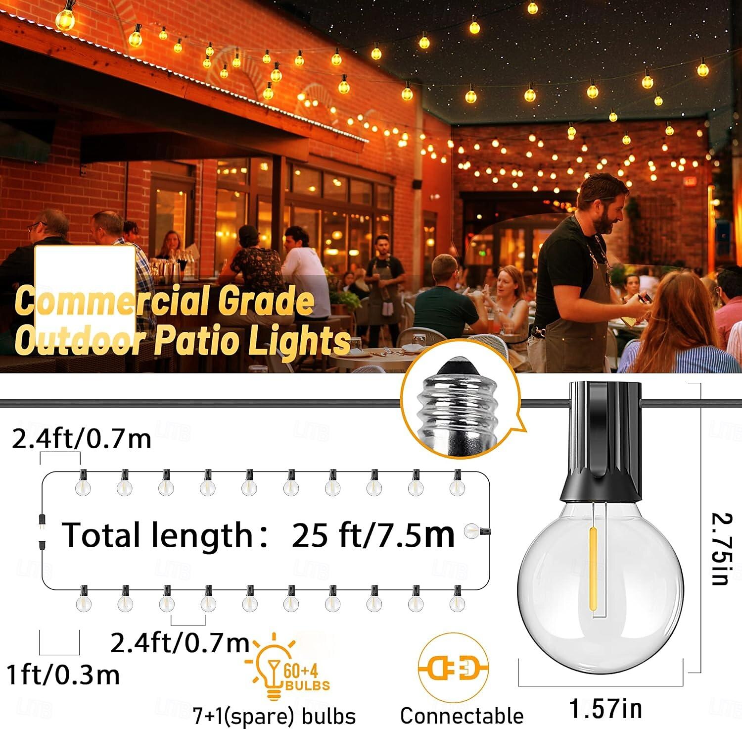 UL Certified Outdoor LED Bulb String Lights 98ft 30m String Lights Outdoor with Shatterproof G40 LED Bulbs Waterproof Hanging Patio Lighting for Christmas Patio House Backyard Balcony Party 2025 - $20.99 –P1