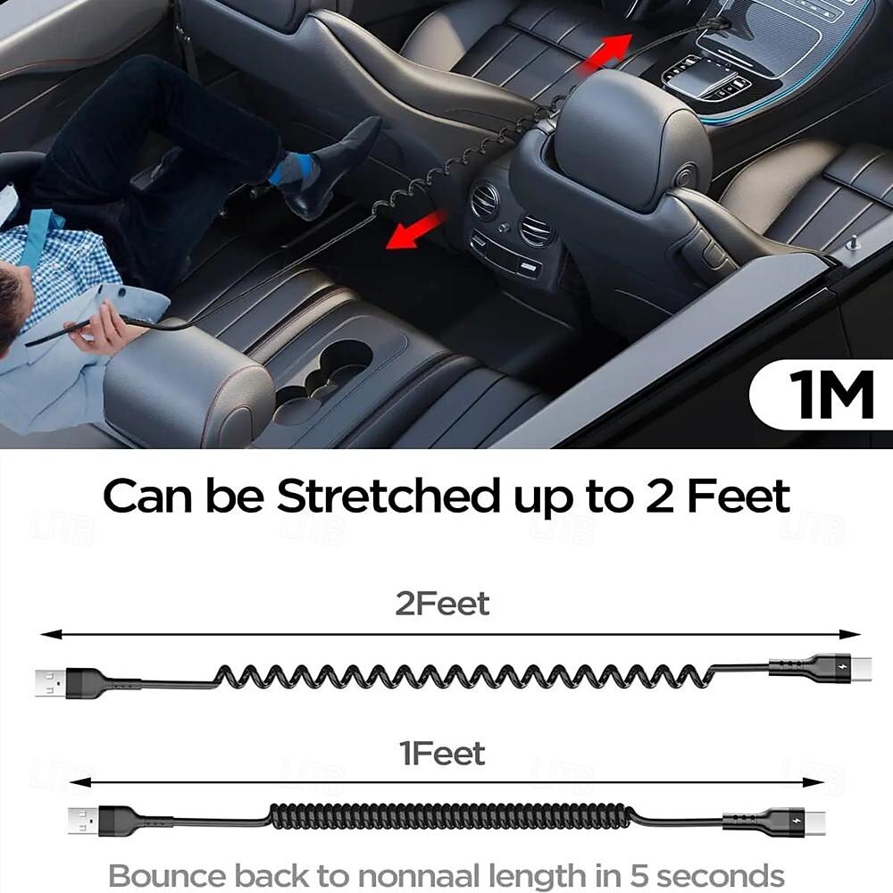 5A Type C Data Cable Spring Telescopic Fast Charging Cord Car USB C Charge Cord for Android Phone Accessories for Xiaomi Samsung 2025 - $11.99 –P12
