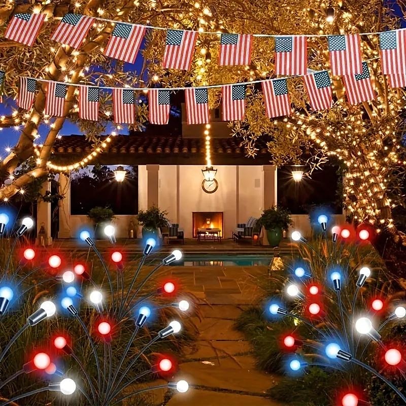 2pcs Patriotic Solar Firefly Lawn Light for 4th of July Independence Day 250th Anniversary Memorial Day, Decorative Garden Light Outdoor Waterproof Swaying Star Lights Garden Decoration 2026 - $34.99 –P3