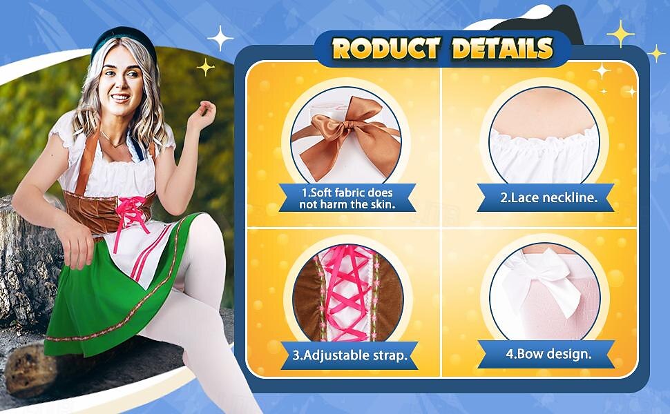Carnival Oktoberfest Beer Costume Dress Dirndl Trachtenkleider Maid German Munich Wiesn Women's Traditional Style Cloth Dress Apron 2025 - $39.99 –P4