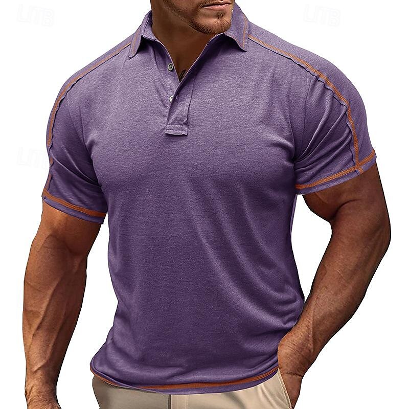 Herren Poloshirt Golfhemd Arbeit Geschäft Gerippter Polokragen Klassisch Kurzarm Basic Modern Feste Farbe Patchwork Taste Frühling Sommer Regular Fit Hellgrün Pink Blau Violett Khaki Grau Poloshirt 2025 - $22.99 –P8