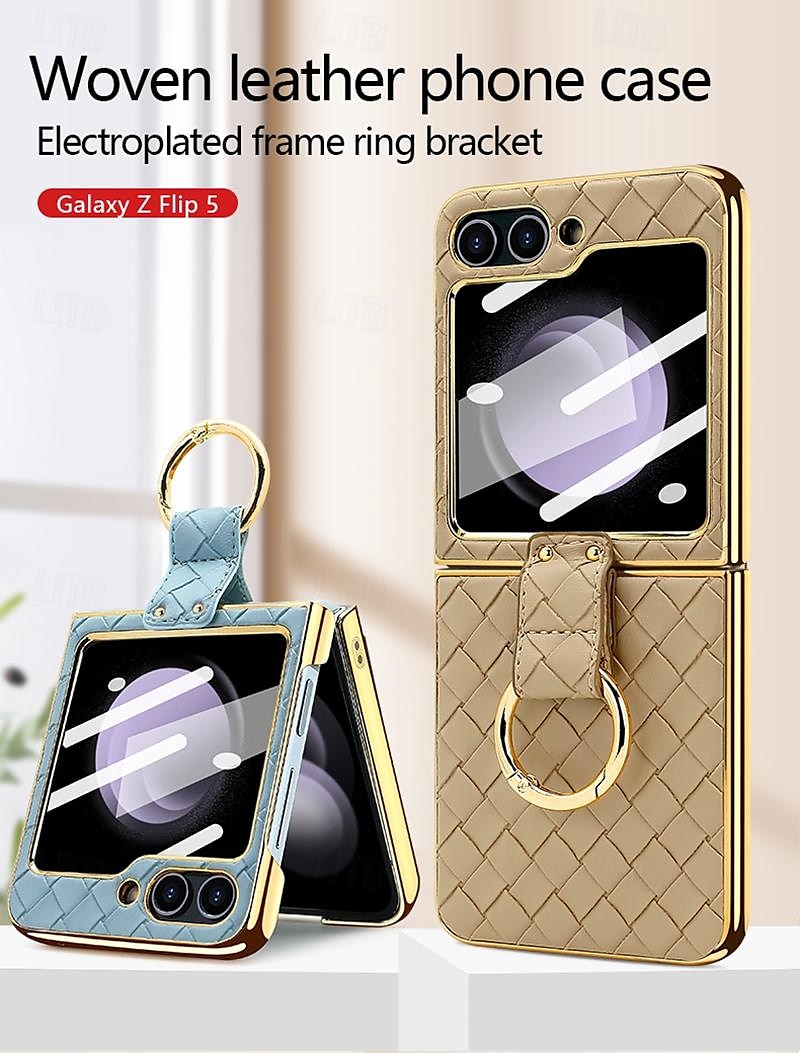 Phone Case For Samsung Galaxy Z Flip 6 Z Flip 5 Z Flip 4 Z Flip 3 Back Cover with Screen Protector Ring Holder Shockproof Retro TPU Metal PU Leather 2025 - $28.99 –P1