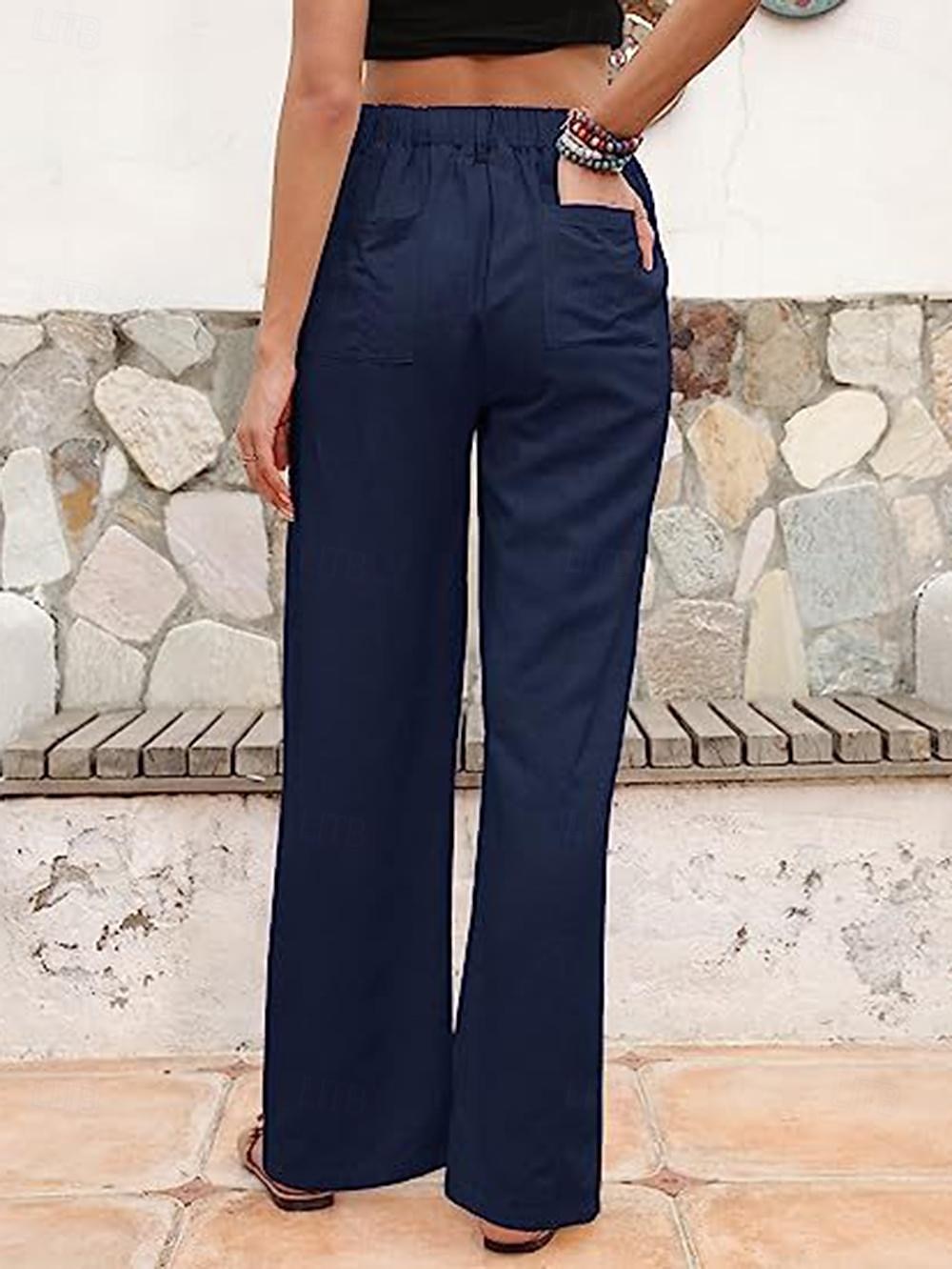 Femme Ample Pantalon Casual Quotidien Longue Plein Poches latérales Respirabilité Confortable Micro-élastique Fin de semaine Noir Blanche bleu marine Vert Printemps été Standard de 2025 ? $24.99 –P11