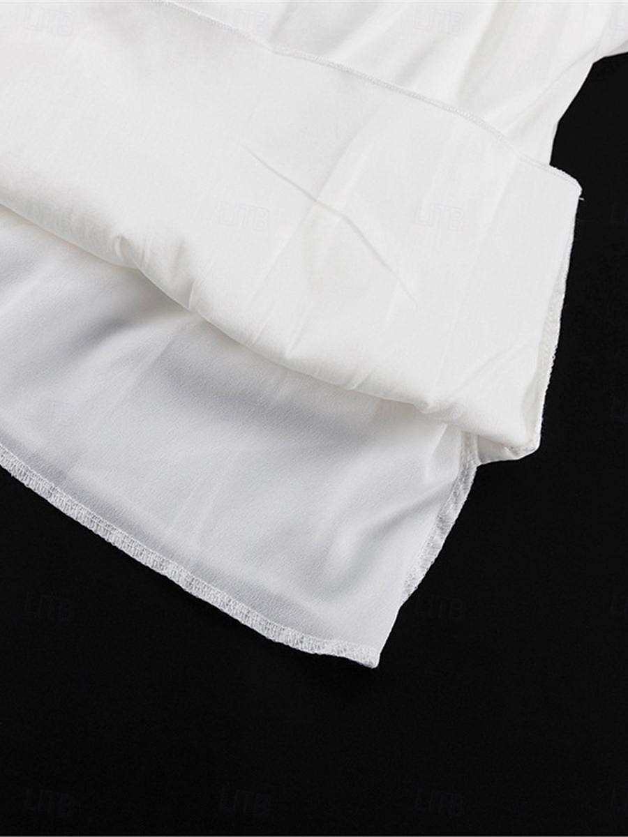 Dame Hvit kjole Mini kjole Drapering Stevnemøte Feriereise Gatemote Fritid V-hals Langermet Hvit Farge 2025 - $74.99 –P15