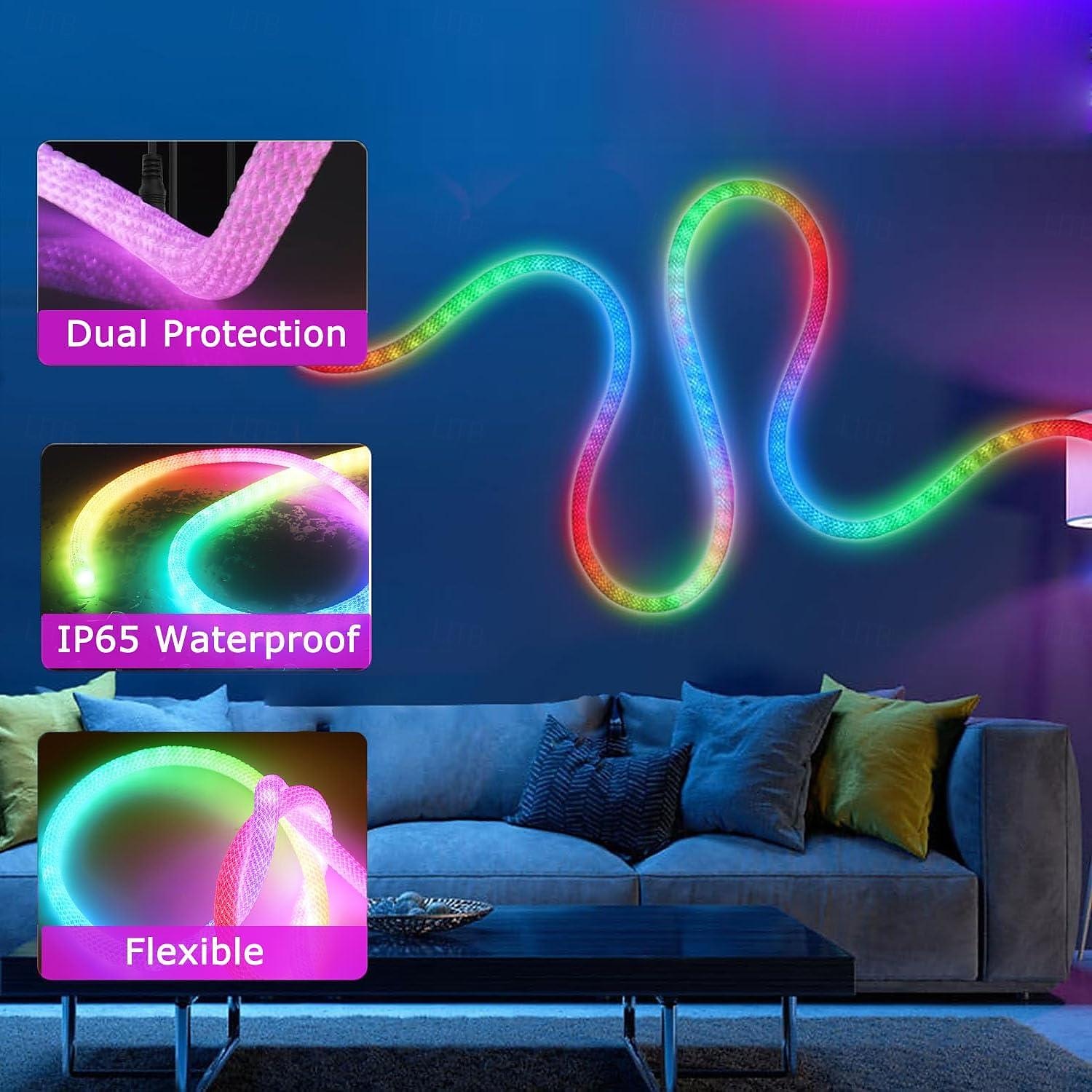 Waterproof Woven LED Strip Light WS2811 RGBIC Woven Silicone Neon Addressable Dream Color USB LED Light Strip with 15mm 360 Degree Illumination 2.4G Wireless Bluetooth Music APP Multi-channel Control Flexible Dreamy Color Rope Light 2025 - $24.99 –P6
