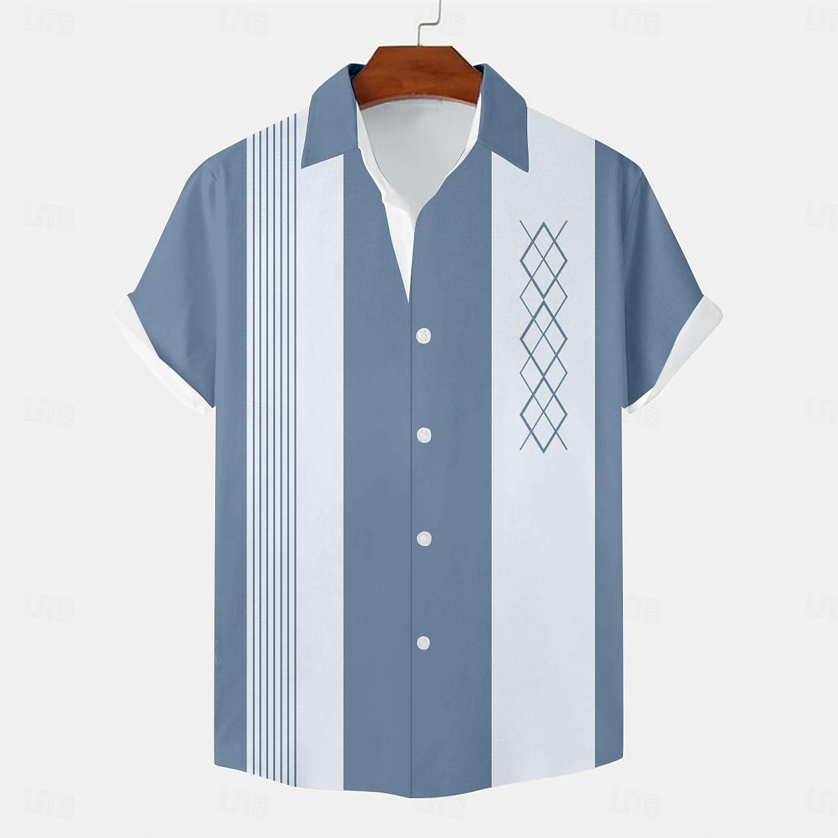 Men's Bowling Shirt Button Up Shirt Printed Shirts Short Sleeve Casual Outdoor Daily Summer Turndown Print Button-Down Black Blue Khaki 2026 - $25.99 –P3