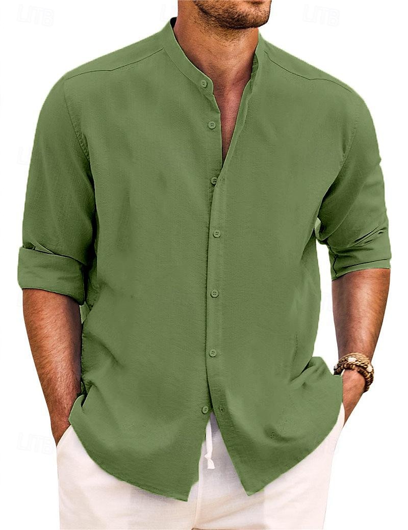 Per uomo Camicia Camicia con colletto a fascia Camicia estiva Abbigliamento mare Maglietta informale Camicia con bottoni Liscio Da mare Informale Nero Bianco Rosa Verde Manica lunga A fascia del 2025 a €21.99 –P1