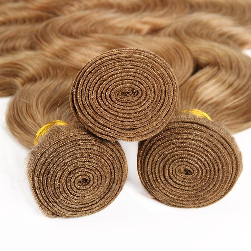 #27 Honey Blonde Human Hair Bundles with Closure Brazilian Hair Weave Bundles with Closure 10A Colored Body Wave Bundles 3PCS 2025 - $120.99 –P16