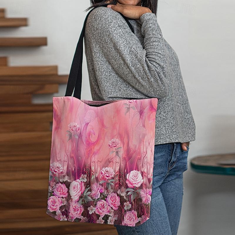 Damen Stoffbeutel Schultertasche Leinentragetasche Polyester Einkauf Festtage Strand Bedruckt Hohe Kapazität Klappbar Leichtgewichtig Blume Rot Blau 2025 - $19.99 –P1