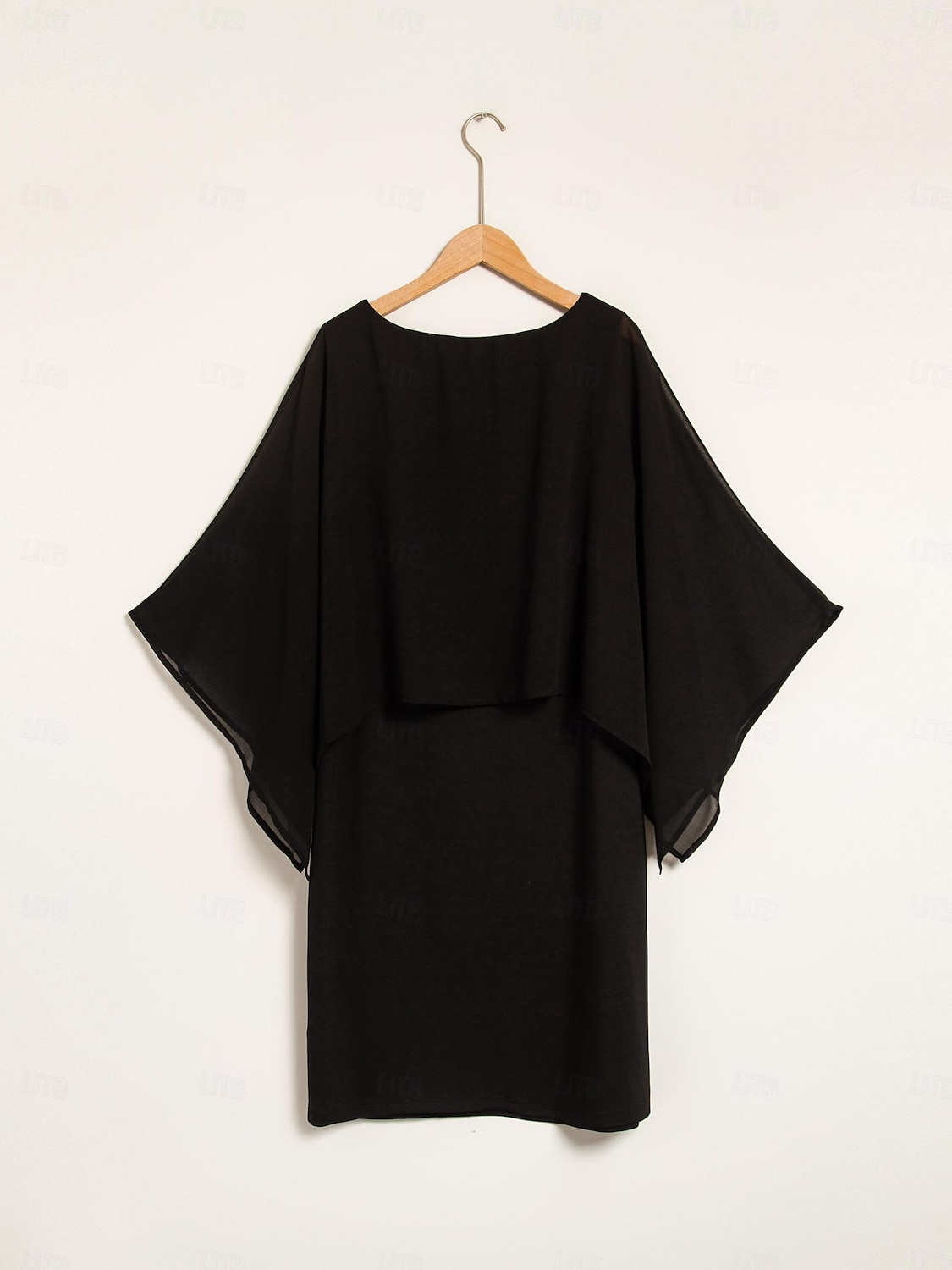 Damen Chiffon Hochzeitsgast schwarzes Kleid lockeres Cape Minikleid figurbetontes Kleid 2026 - $25.99 –P3