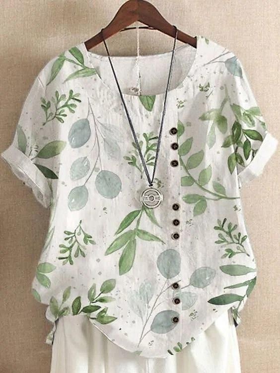 Femmes Chemise Chemises inspirées du lin Chemisier Fleuri Occasionnel Manche Courte Col ras du cou Hauts Réguliers Vacances Quotidien Imprimé Jaune Vert Claire Bleu Roi Bleu Violet Été de 2025 ? $22.99 –P7