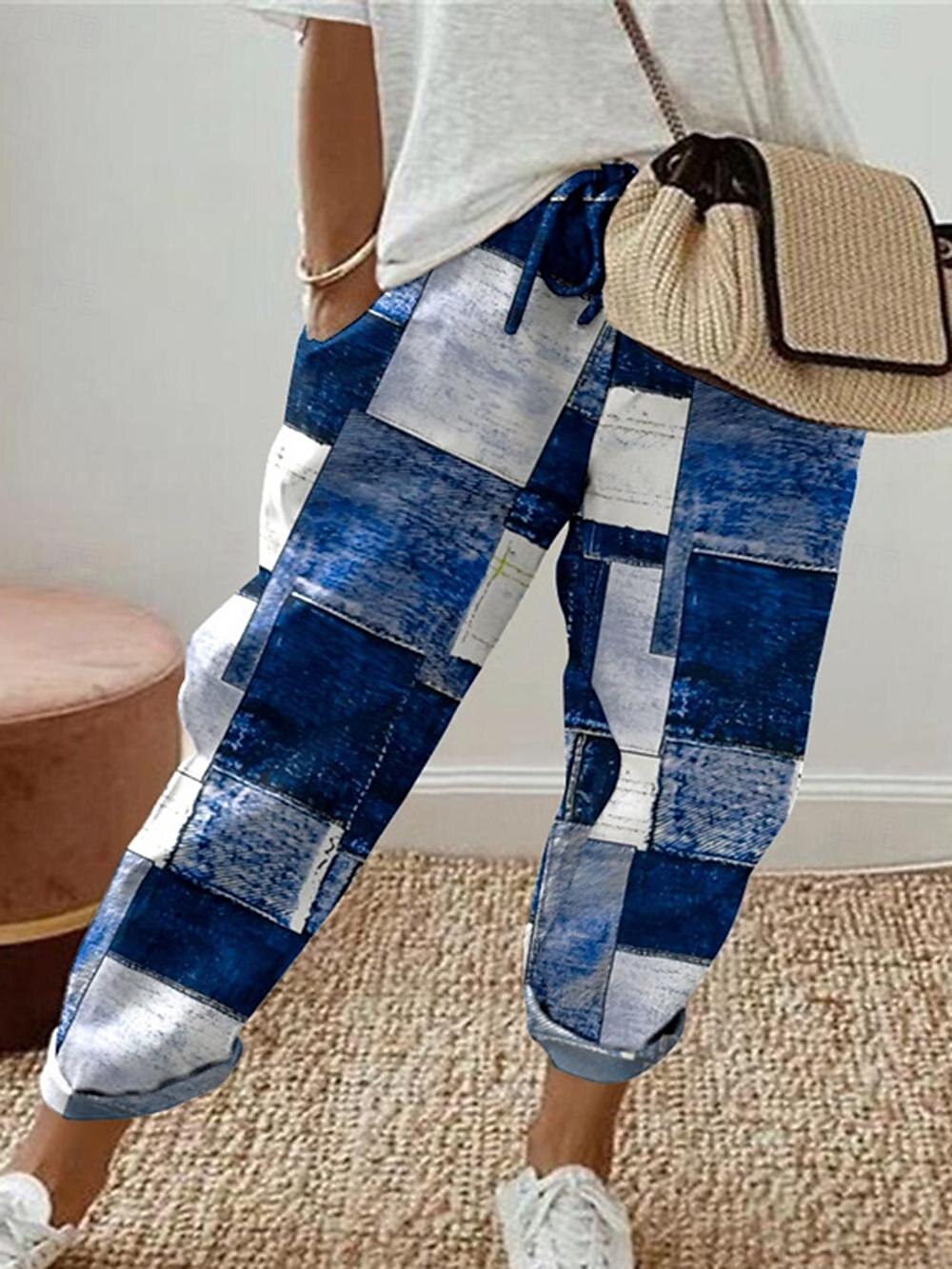 Dame Shorts i bomullslin Lin-inspirerte bukser Linbukser i bomull Fritid hverdag Lang Ruter Snorer Sidelommer Pusteevne Bekvem Mikroelastisk Helg Svart Blå Lilla Vår sommer Normal 2025 - $34.99 –P2