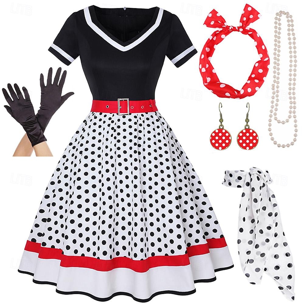 Vintage inspirované oblečení z 50. let Grease kloboukové šaty dámské kostýmy Vintage cosplay na rande večerní festival hedvábný šátek 2026 - $76.99 –P5