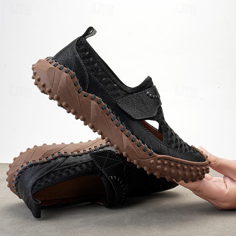 Homens Sandálias sapatos feitos à mão Caminhada Casual Ao ar livre Férias Praia Com Transparência Respirável Confortável Antiderrapante Sem Atacadores Preto Marron Bege Primavera Outono de 2025 por $49.99 -P8