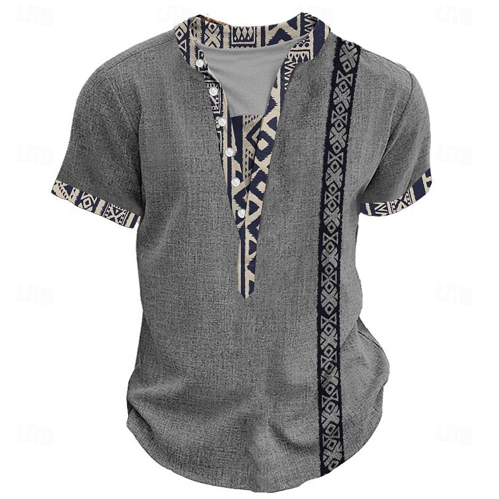 رجالي ترايبال طباعة باندانا تي شيرت قميص هينلي كم قصير طباعة ثلاثية الأبعاد مصمم عرقي عطلة فضفاض مناسب للبس اليومي الصيف الربيع هيذر الرمادي أخضر كاكي هينلي تي شيرت هنلي 2025 - $20.99 –P4