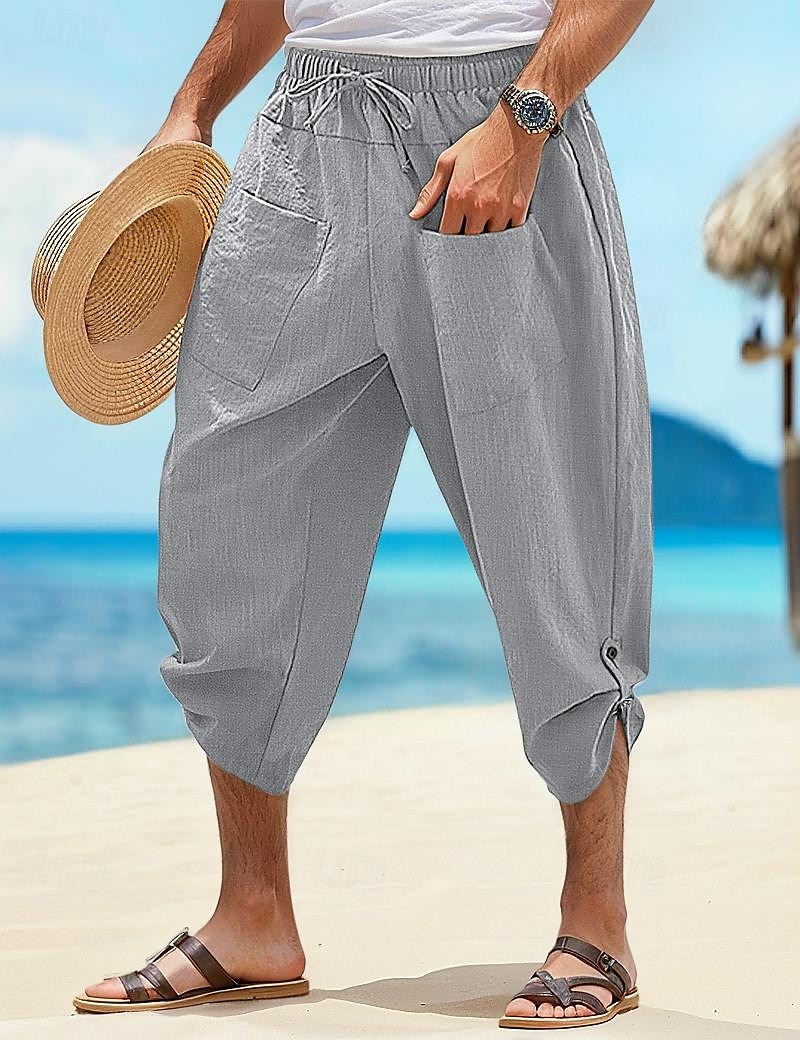 Homens Calção Shorts de linho Shorts de verão Shorts de praia Calças Capri Com Cordão Cintura elástica Bolso frontal Tecido Conforto Respirável Diário Feriado Para Noite Havaiana Boho Preto Branco de 2025 por $20.99 –P7