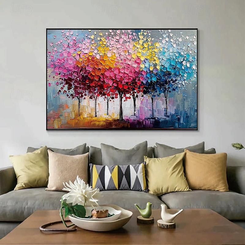 bunte Bäume Ölgemälde auf Leinwand große handgemalte Wandkunst abstrakte Wald Ölgemälde Wandkunst Landschaft Ölgemälde moderne Blumen Baum Gemälde für Wohnzimmer Wohnkultur Geschenk 2025 - $125.99 –P13