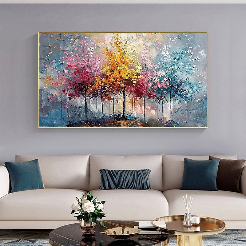 bunte Bäume Ölgemälde auf Leinwand große handgemalte Wandkunst abstrakte Wald Ölgemälde Wandkunst Landschaft Ölgemälde moderne Blumen Baum Gemälde für Wohnzimmer Wohnkultur Geschenk 2025 - $125.99 –P19