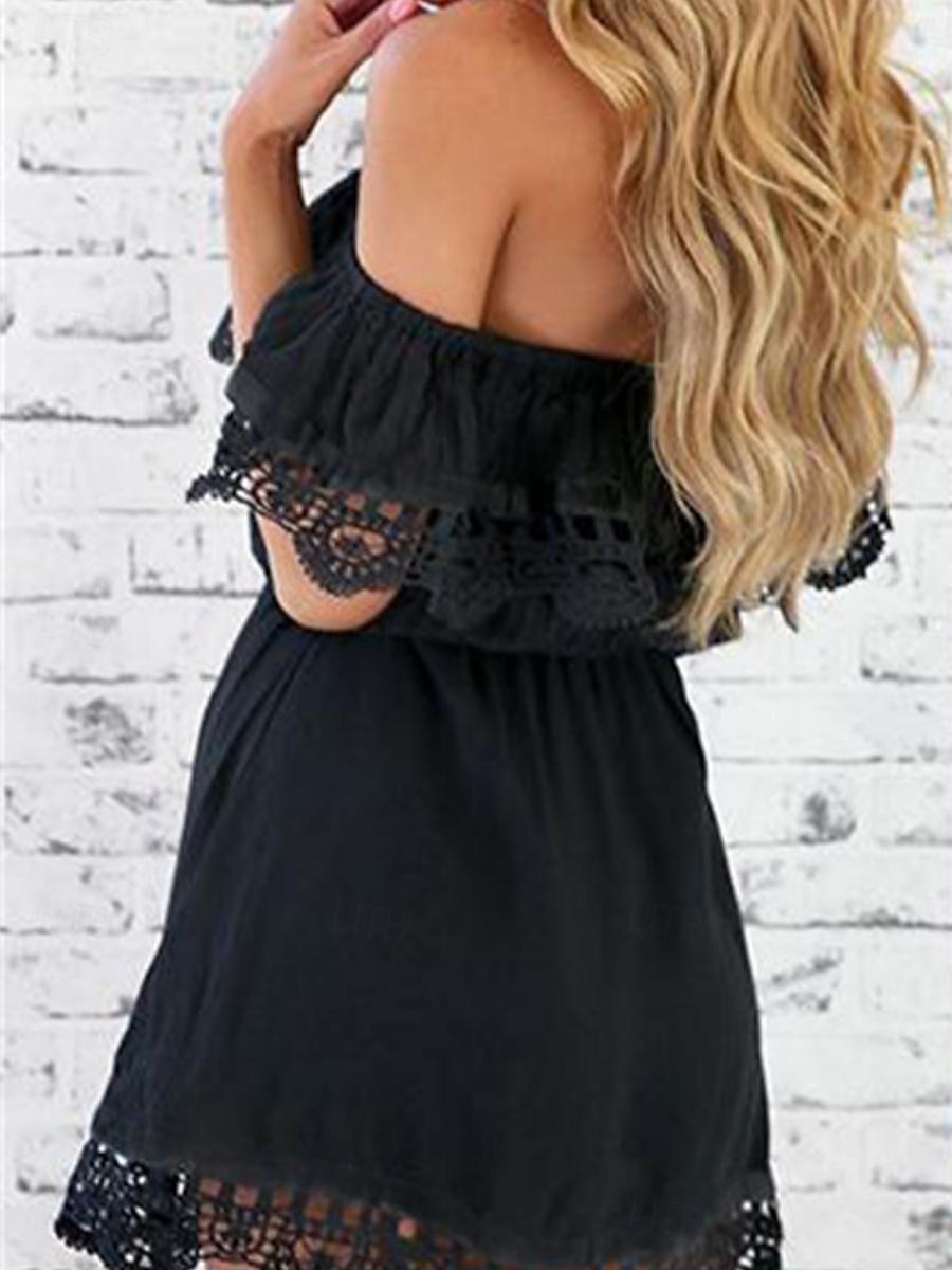 Damen Minikleid Weißes Kleid Freizeitkleid A Linie Kleid Sommerkleid Streetwear Basic Lässig Urlaub Straße Ferien Normale Passform Kurzarm Schulterfrei Schwarz Weiß Sommer 2025 - $41.99 –P2