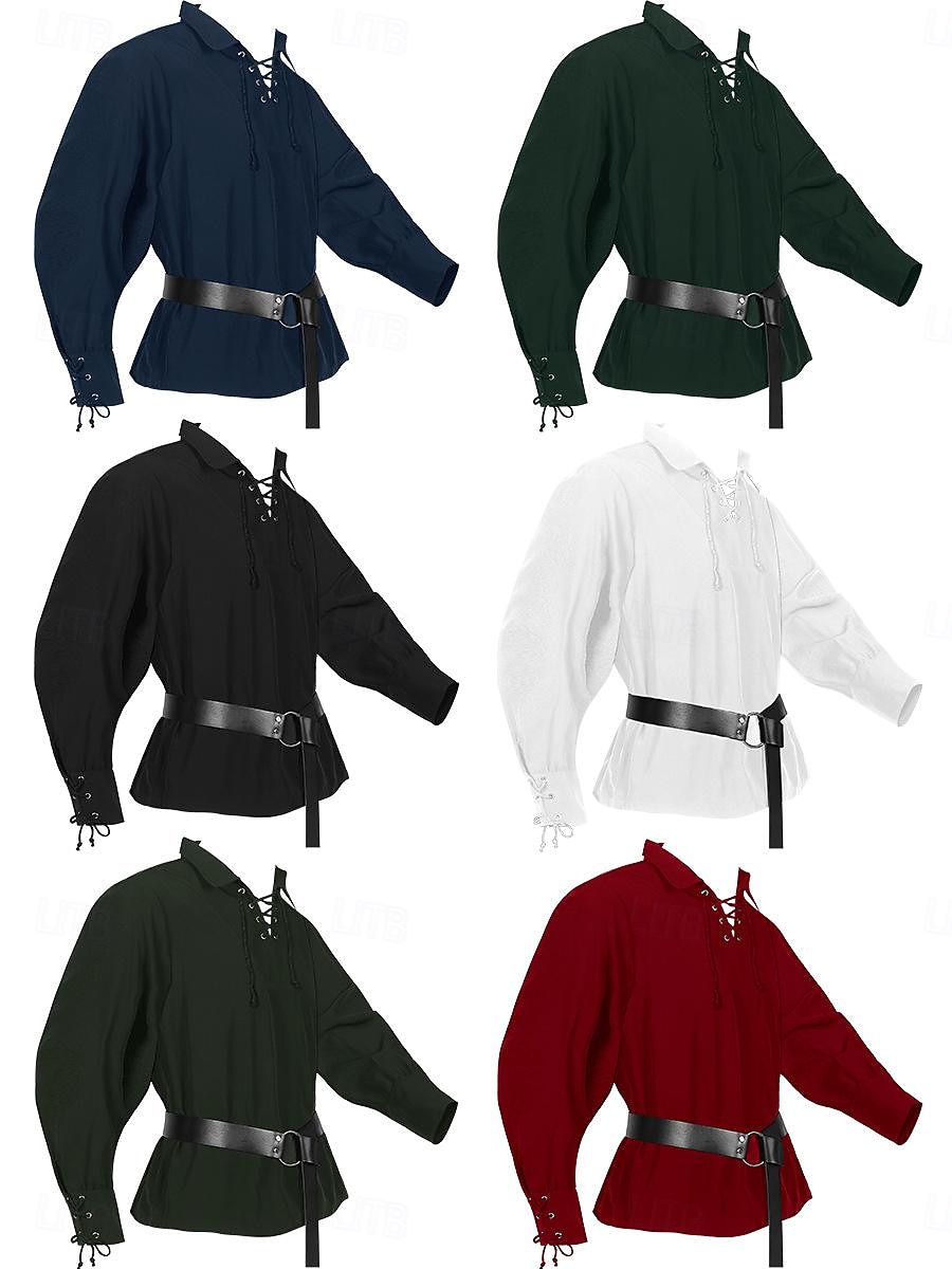 2026年 中世 ルネッサンス 17世紀 ブラウス / シャツ ウエストベルト 海賊 バイキング 仮装 男性用 セルティック 海賊 ハロウィーン カーニバル マスカレード 性能 LARP レンフェア 成人 シャツ ウエストベルト  コレクション – $33.99 –P1