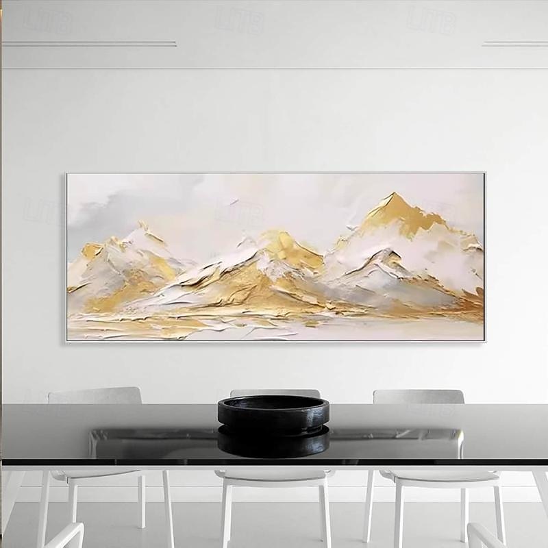 goud abstract bergschilderij hand geschilderd op canvas getextureerd abstract olieverfschilderij handgemaakte muurkunst goudfolie boho muur decor helder schilderij grote moderne kunst pianting voor 2025 - $58.99 –P9