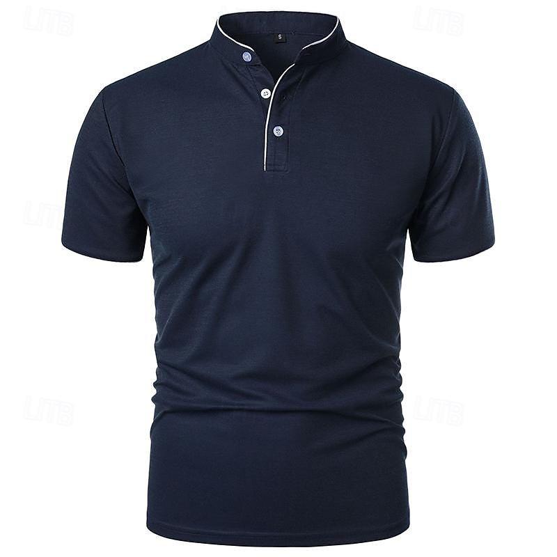 Men's Golf Shirt Golf Polo Work Casual Stand Collar Short Sleeve Basic Modern Color Block Patchwork Button Spring & Summer Regular Fit Wine Pink Navy Blue Green Golf Shirt 2025 - $12.99 –P2