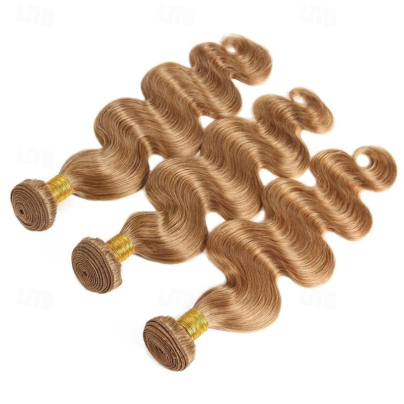#27 Honey Blonde Human Hair Bundles with Closure Brazilian Hair Weave Bundles with Closure 10A Colored Body Wave Bundles 3PCS 2025 - $120.99 –P2
