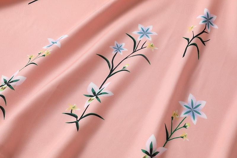 dam midiklänning bohemisk v-ringad blommig broderi elastisk midja dragsko kortärmad strandsemester rosa bekväm normal passform casual sommarkläder kläder 2025 - $30.99 –P6