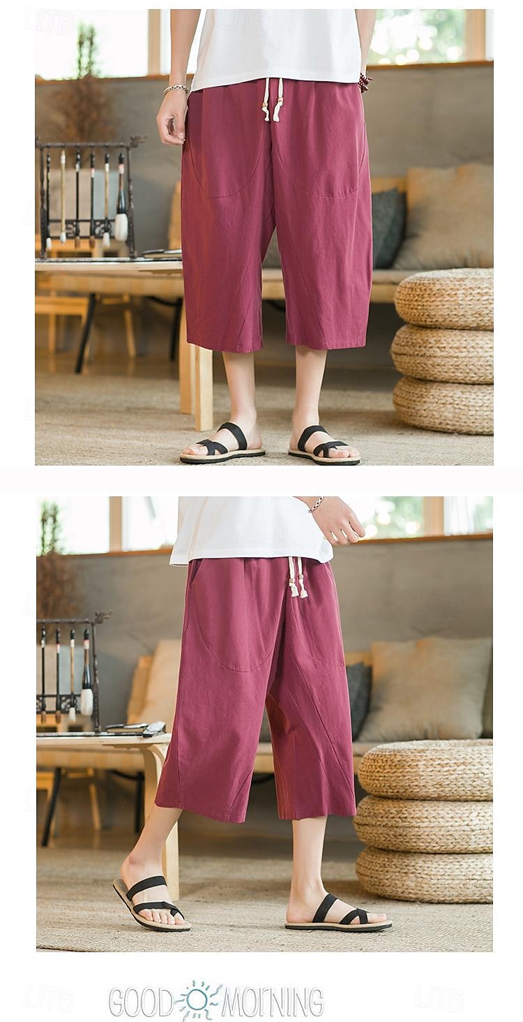 Bărbați Pantaloni de in Pantaloni harem Pantaloni Capri Buzunar Mată Sport Lungime gambă Muncă Casual Casual Potrivire Largă Negru Roșu Vin Inelastic 2026 - $22.99 –P5