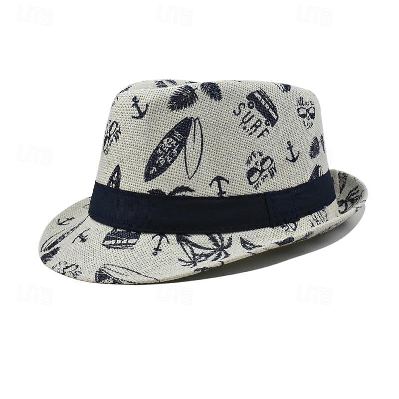 Męskie Czapka Kentucky Derby Kapelusz Kapelusz imprezowy Sukienka kapelusz Biały Khaki Bawełna Moda Codzienny Ulica Codzienny Drzewo kokosowe Filtr przeciwsłoneczny Oddychający 2025 - $11.49 –P2