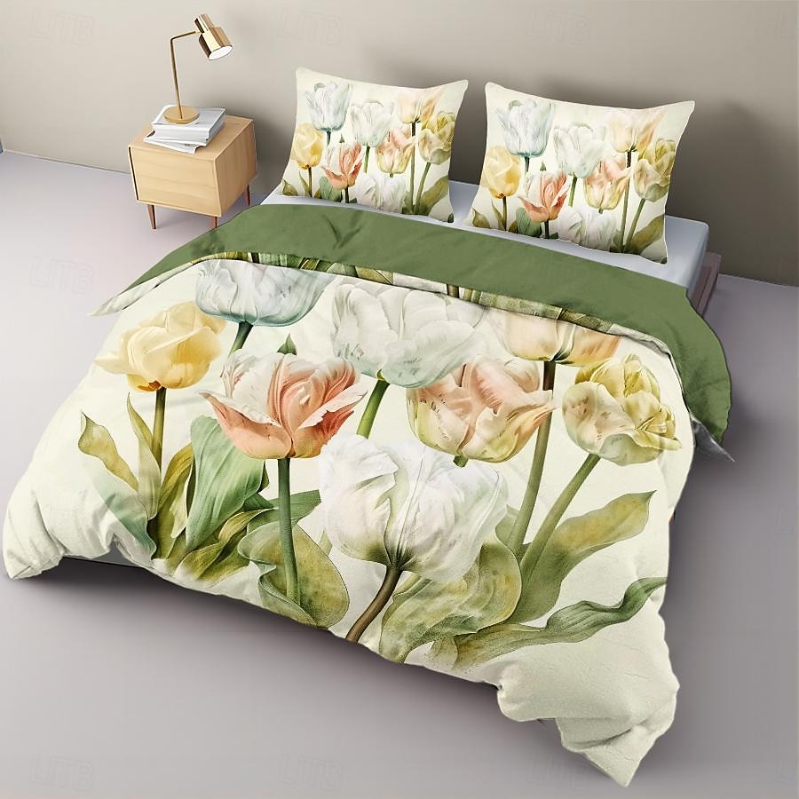 Påslakan i 100 % bomull med blommor i 3-delat set för sommaren mjuk hudvänlig långvarig 2025 - $60.99 –P4