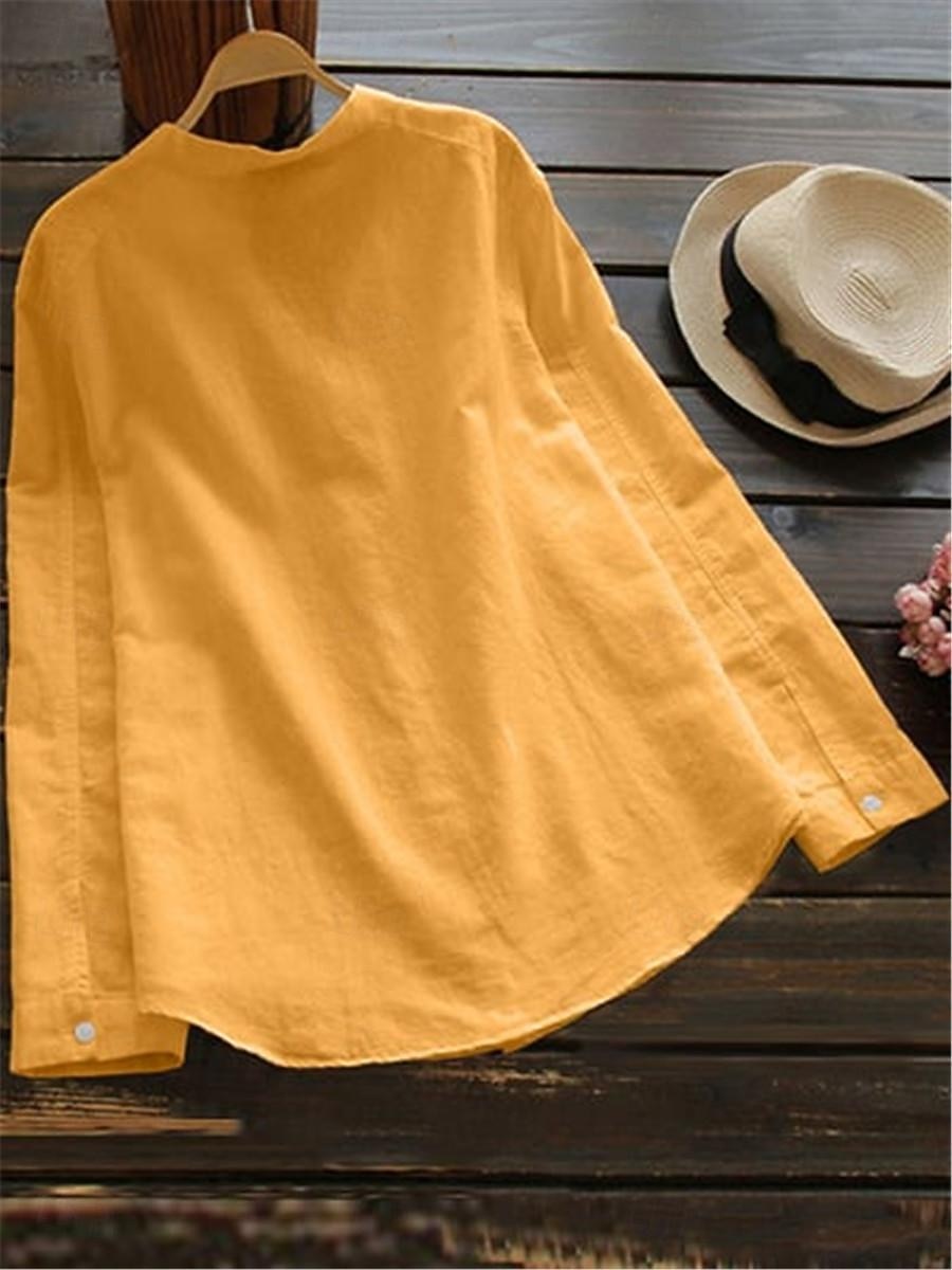 Dámské Košile Bavlněné lněné košile Halenka Imitace bavlny a lnu Tisk Kočka Základní Moderní Do V Denní Bílá Žlutá Armádní zelená Rubínově červená Léto 2026 - $17.49 –P3