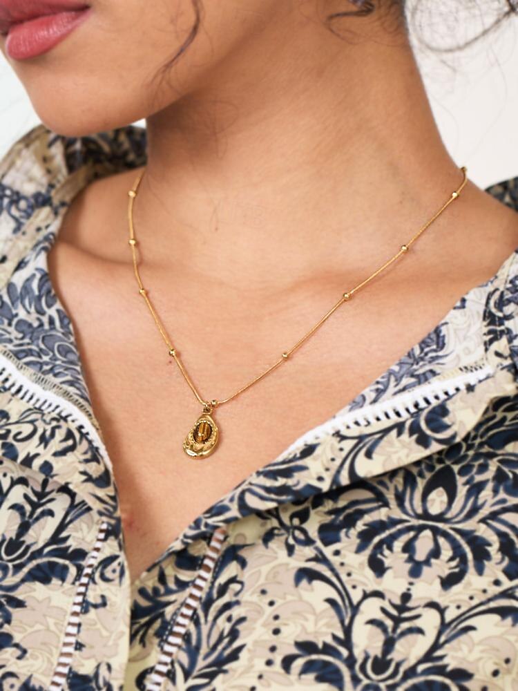 Women's Classic Amber Pendant Necklace in Gold-Tone Titanium Steel - Elegant Teardrop Design 2025 - $14.99 –P1