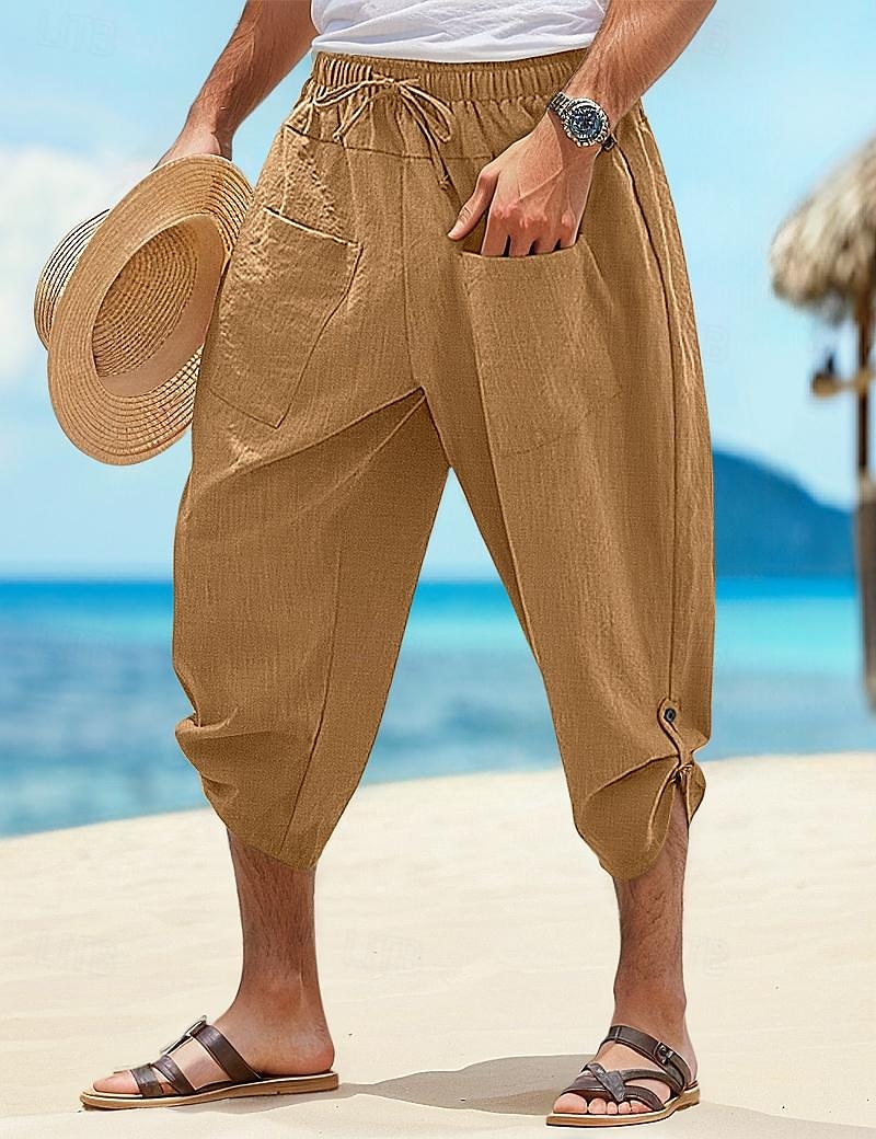 Homens Calção Shorts de linho Shorts de verão Shorts de praia Calças Capri Com Cordão Cintura elástica Bolso frontal Tecido Conforto Respirável Diário Feriado Para Noite Havaiana Boho Preto Branco de 2025 por $20.99 –P9
