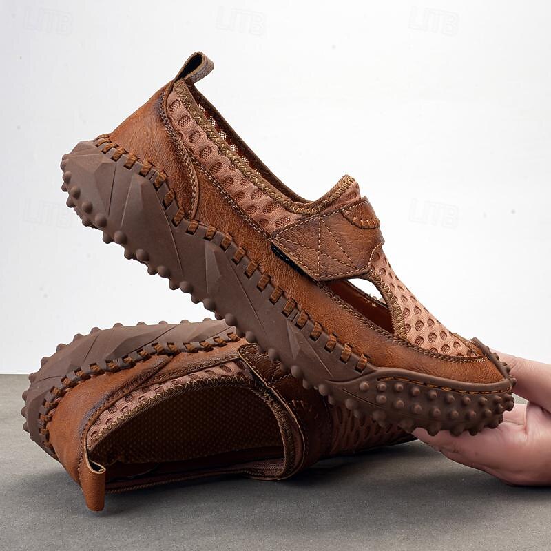 Homens Sandálias sapatos feitos à mão Caminhada Casual Ao ar livre Férias Praia Com Transparência Respirável Confortável Antiderrapante Sem Atacadores Preto Marron Bege Primavera Outono de 2025 por $49.99 -P13