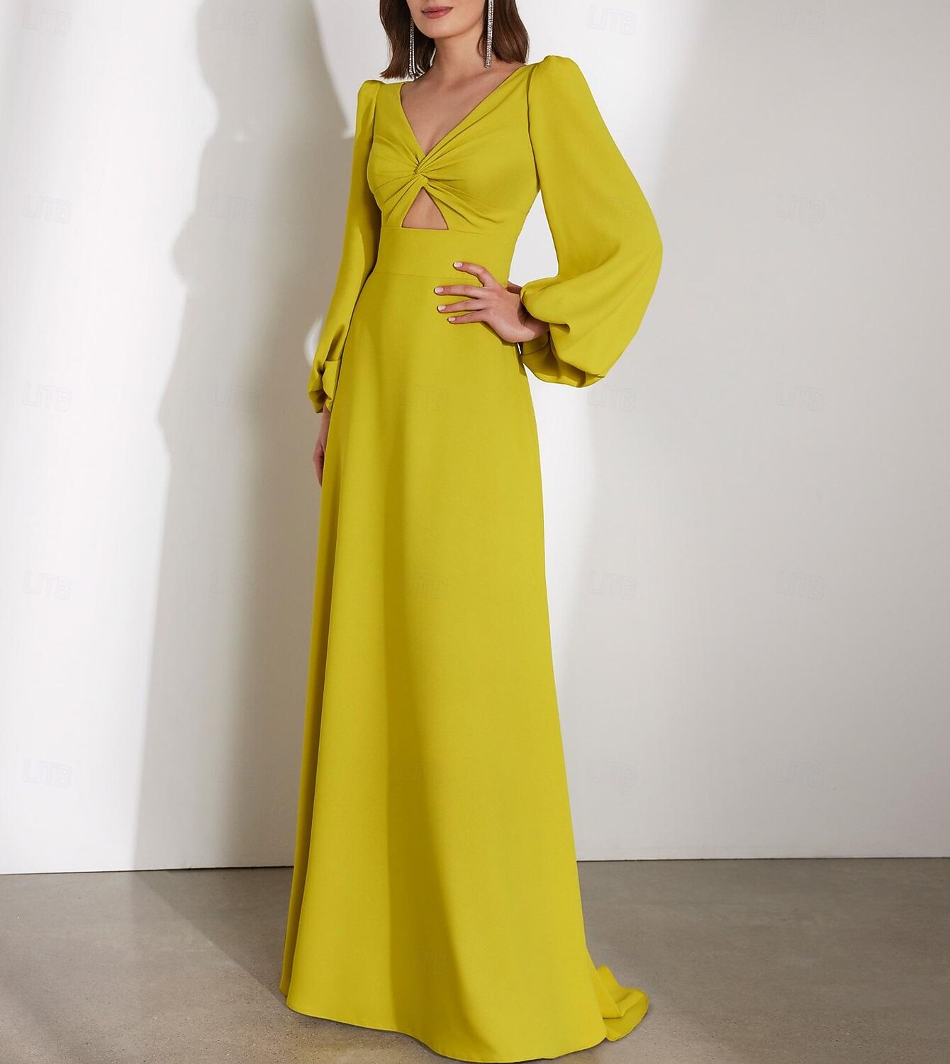 שמלות אורח חתונה בשמלות A-Line אלגנטיות חגיגית חתונה באורך רצפה עם שרוולים ארוכים צוואר V שיפון עם קפלים 2025 - $165.99 –P1