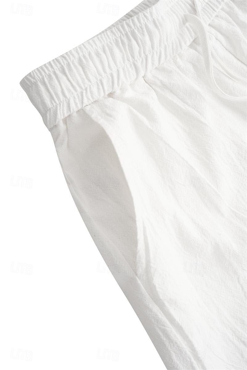 Men's Shorts Linen Shorts Summer Shorts Beach Shorts Pocket Drawstring Elastic Waist Plain Comfort Breathable Short Casual Daily Holiday Fashion Classic Style White Army Green 2025 - $24.99 –P4