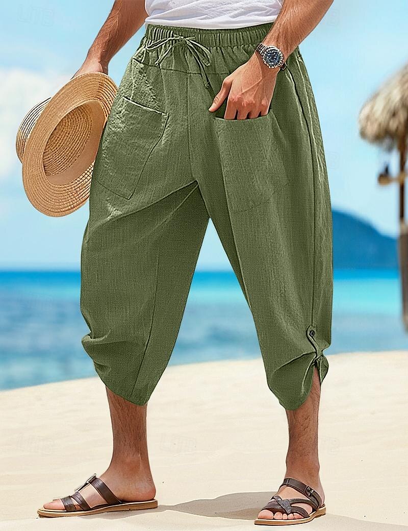 Homens Calção Shorts de linho Shorts de verão Shorts de praia Calças Capri Com Cordão Cintura elástica Bolso frontal Tecido Conforto Respirável Diário Feriado Para Noite Havaiana Boho Preto Branco de 2025 por $20.99 –P8